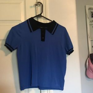 Black and blue collared shirt.
